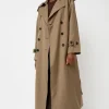 Wool Blend Long Trench in Light Olive