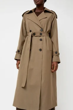 Wool Blend Long Trench in Light Olive