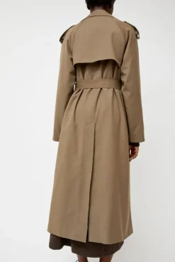 Wool Blend Long Trench in Light Olive