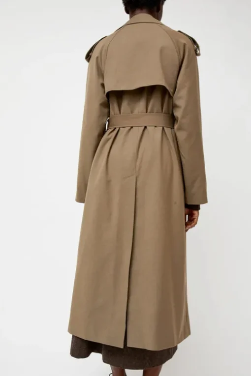 Wool Blend Long Trench in Light Olive