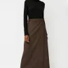 Wool Blend Maxi Wrap Skirt in Brown