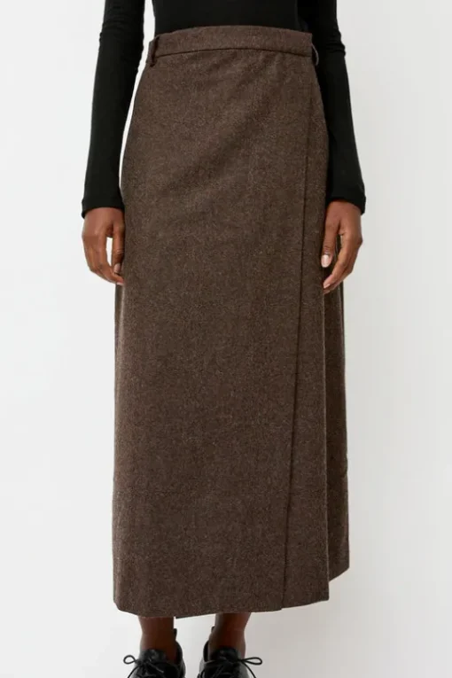 Wool Blend Maxi Wrap Skirt in Brown