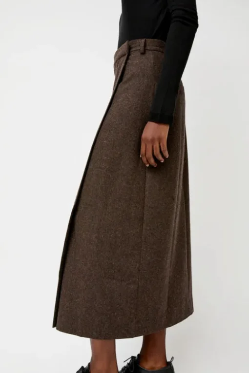 Wool Blend Maxi Wrap Skirt in Brown