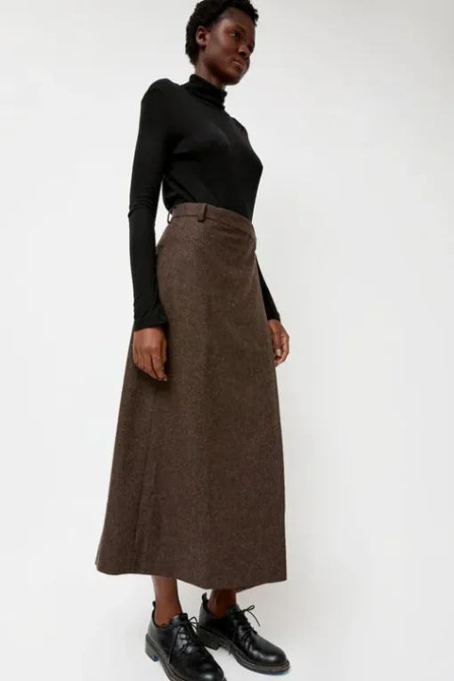 Wool Blend Maxi Wrap Skirt in Brown