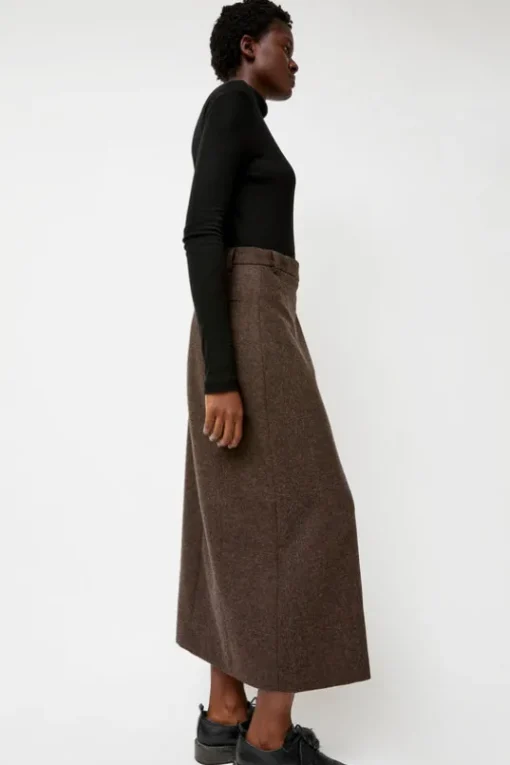 Wool Blend Maxi Wrap Skirt in Brown