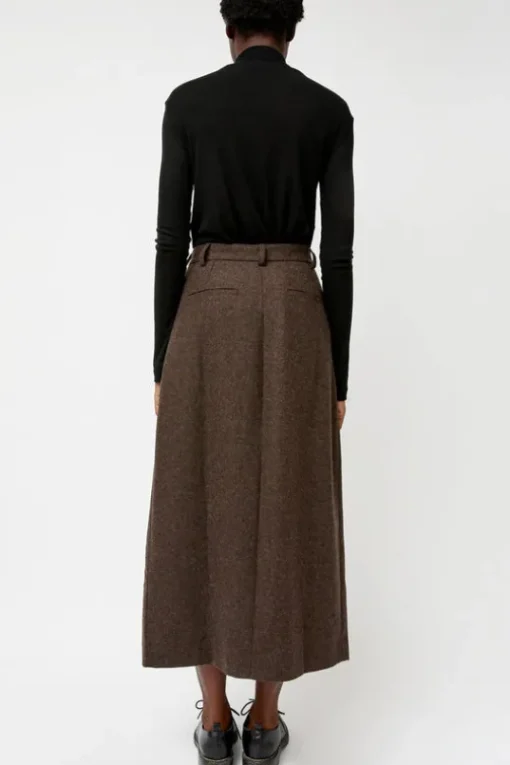 Wool Blend Maxi Wrap Skirt in Brown
