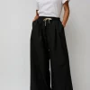 Wool Drawstring Pants in Black