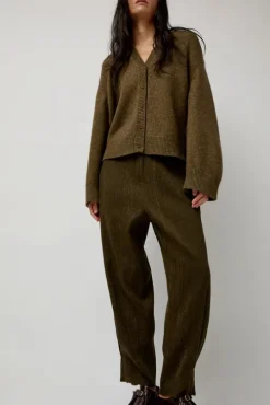 Wool Linen Canvas Trousers in Green