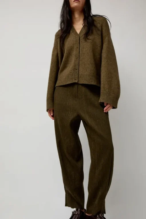 Wool Linen Canvas Trousers in Green