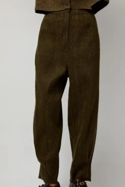 Wool Linen Canvas Trousers in Green