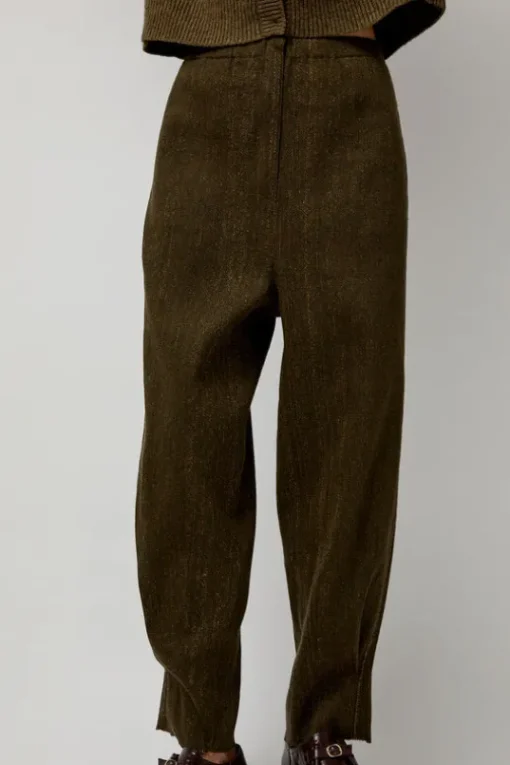 Wool Linen Canvas Trousers in Green