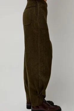 Wool Linen Canvas Trousers in Green