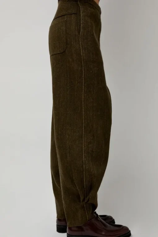 Wool Linen Canvas Trousers in Green