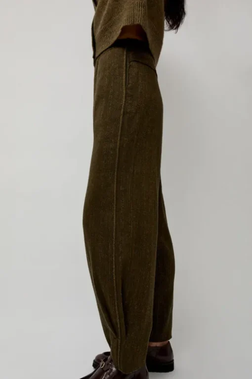 Wool Linen Canvas Trousers in Green