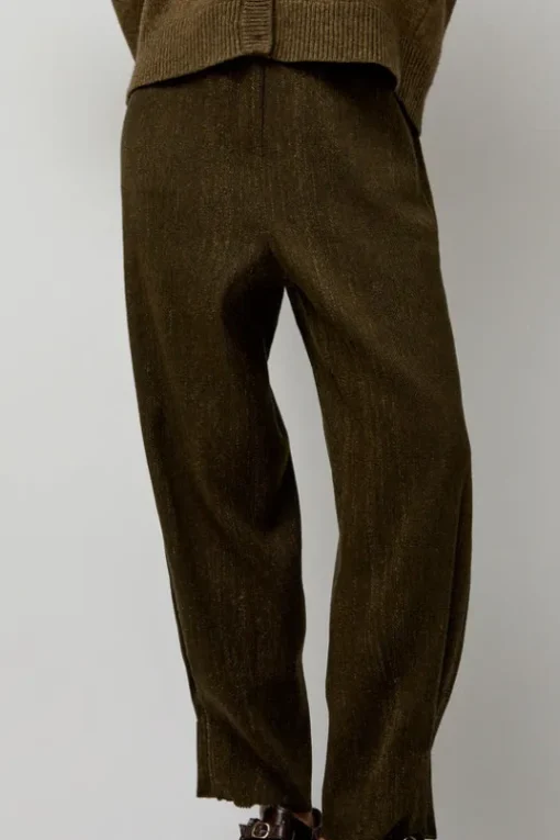 Wool Linen Canvas Trousers in Green