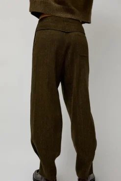 Wool Linen Canvas Trousers in Green