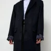 Wool Single Breasted Coat in Navy