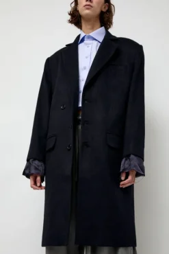 Wool Single Breasted Coat in Navy