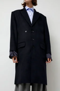 Wool Single Breasted Coat in Navy