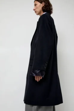Wool Single Breasted Coat in Navy