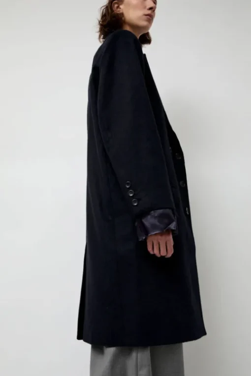 Wool Single Breasted Coat in Navy