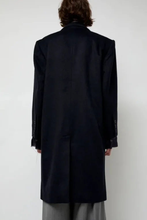 Wool Single Breasted Coat in Navy