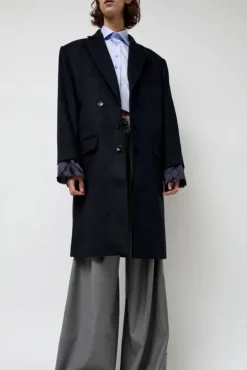 Wool Single Breasted Coat in Navy