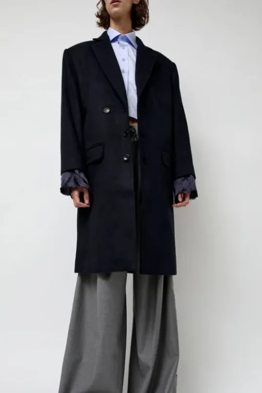 Wool Single Breasted Coat in Navy
